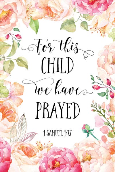 For This Child I Have Prayed Digital Print File Pink Watercolor Printable in Tan and Navy